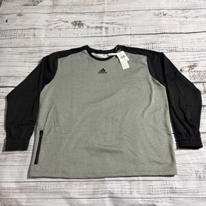 New Adidas Gray Black Team Crew Neck Sweater Primegreen Men's Size 2XLarge 2XL